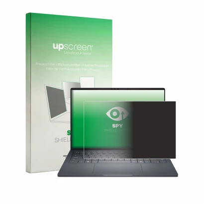 Parte frontale di una confezione del prodotto con il logo del marchio upscreen. Accanto è raffigurato il dispositivo Dell Pro 