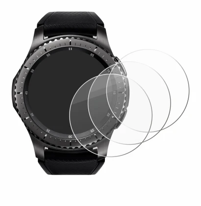 Immagine del dispositivo Samsung Gear S3 Frontier con un'ampia varietà di protezioni per lo schermo.