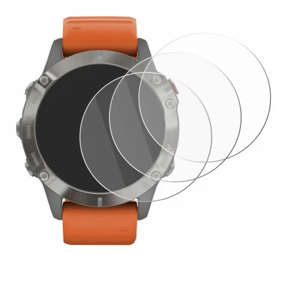 Immagine del dispositivo Garmin Fenix 6 Pro con un'ampia varietà di protezioni per lo schermo.