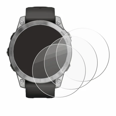 Immagine del dispositivo Garmin Fenix 7 (47 mm) con un'ampia varietà di protezioni per lo schermo.