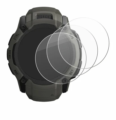 Immagine del dispositivo Garmin Instinct 2X Solar con un'ampia varietà di protezioni per lo schermo.