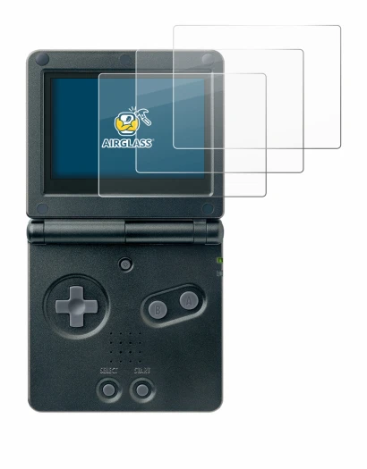 Immagine del dispositivo Nintendo Gameboy Advance GBA SP con un'ampia varietà di protezioni per lo schermo.