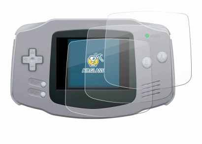 Immagine del dispositivo Nintendo Gameboy Advance GBA con un'ampia varietà di protezioni per lo schermo.