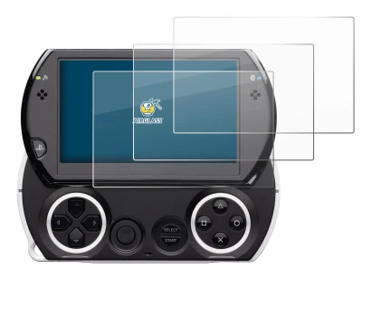Immagine del dispositivo Sony PSP Go con un'ampia varietà di protezioni per lo schermo.