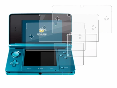 Immagine del dispositivo Nintendo 3DS con un'ampia varietà di protezioni per lo schermo.