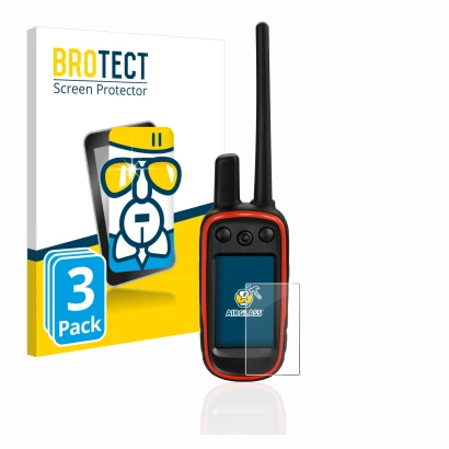 Parte frontale di una confezione del prodotto con il logo del marchio BROTECT. Accanto è raffigurato il dispositivo Garmin Alp