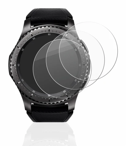 Immagine del dispositivo Samsung Gear S3 Frontier con un'ampia varietà di protezioni per lo schermo.