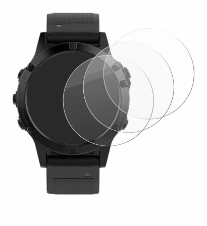 Immagine del dispositivo Garmin Fenix 5 (47 mm) con un'ampia varietà di protezioni per lo schermo.