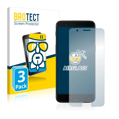 Parte frontale di una confezione del prodotto con il logo del marchio BROTECT. Accanto è raffigurato il dispositivo OnePlus 5