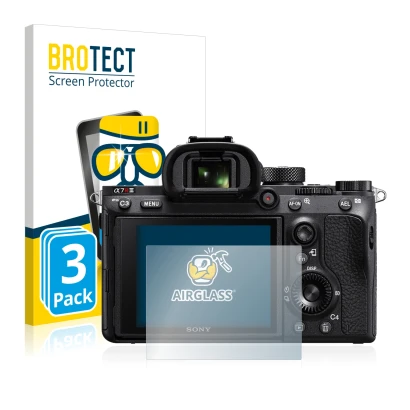 Parte frontale di una confezione del prodotto con il logo del marchio BROTECT. Accanto è raffigurato il dispositivo Sony Alpha