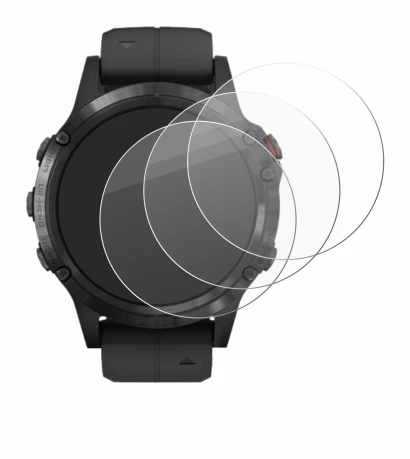 Immagine del dispositivo Garmin Fenix 5 Plus (47 mm) con un'ampia varietà di protezioni per lo schermo.