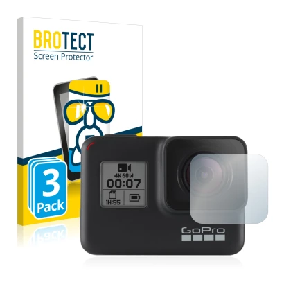 Parte frontale di una confezione del prodotto con il logo del marchio BROTECT. Accanto è raffigurato il dispositivo GoPro Hero