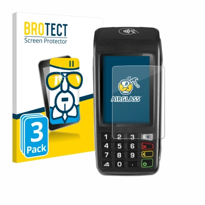 Parte frontale di una confezione del prodotto con il logo del marchio BROTECT. Accanto è raffigurato il dispositivo ingenico M