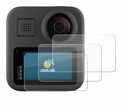 Immagine del dispositivo GoPro Max con un'ampia varietà di protezioni per lo schermo.