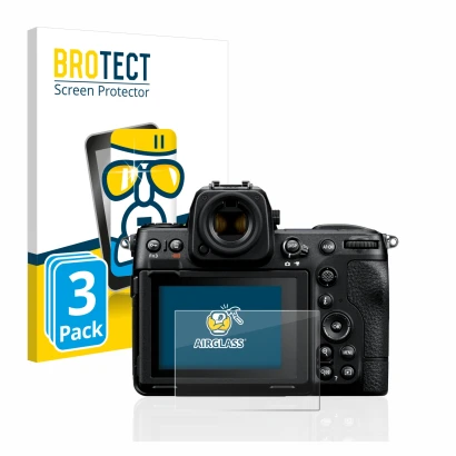 Parte frontale di una confezione del prodotto con il logo del marchio BROTECT. Accanto è raffigurato il dispositivo Nikon Z 8