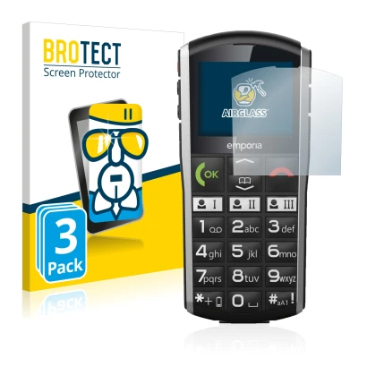 Parte frontale di una confezione del prodotto con il logo del marchio BROTECT. Accanto è raffigurato il dispositivo Emporia Si