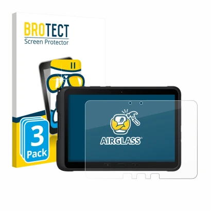 Parte frontale di una confezione del prodotto con il logo del marchio BROTECT. Accanto è raffigurato il dispositivo Samsung Ga