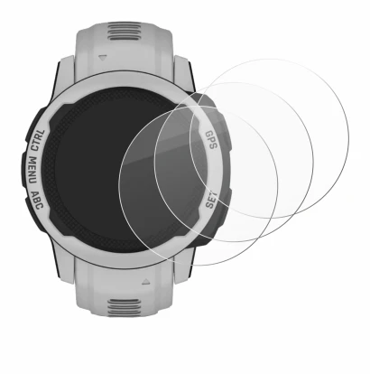 Immagine del dispositivo Garmin Instinct 2S Solar (40 mm) con un'ampia varietà di protezioni per lo schermo.