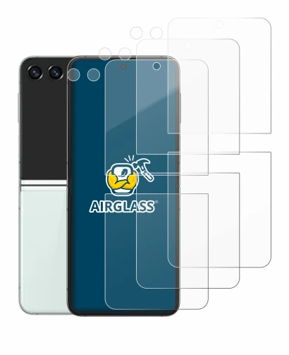 Immagine del dispositivo Samsung Galaxy Z Flip 5 (Fronte+Fotocamera) con un'ampia varietà di protezioni per lo schermo.