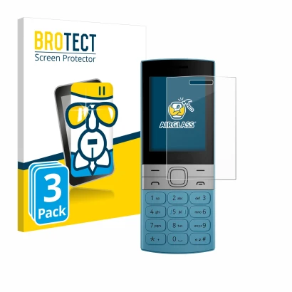 Parte frontale di una confezione del prodotto con il logo del marchio BROTECT. Accanto è raffigurato il dispositivo Nokia 150