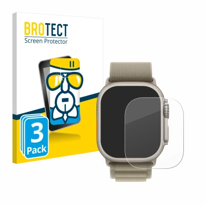Parte frontale di una confezione del prodotto con il logo del marchio BROTECT. Accanto è raffigurato il dispositivo Apple Watc