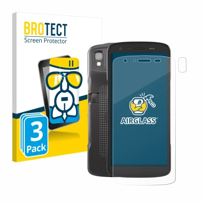 Parte frontale di una confezione del prodotto con il logo del marchio BROTECT. Accanto è raffigurato il dispositivo Zebra TC27
