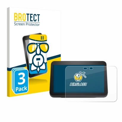 Parte frontale di una confezione del prodotto con il logo del marchio BROTECT. Accanto è raffigurato il dispositivo Amazon Ech