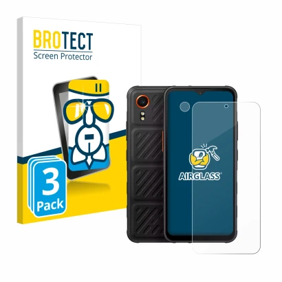 Parte frontale di una confezione del prodotto con il logo del marchio BROTECT. Accanto è raffigurato il dispositivo Samsung Ga