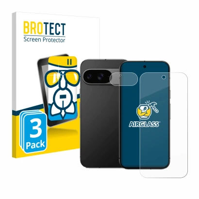 Parte frontale di una confezione del prodotto con il logo del marchio BROTECT. Accanto è raffigurato il dispositivo Google Pix