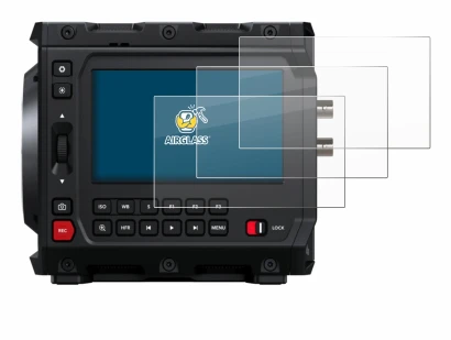 Immagine del dispositivo Blackmagic Design Pyxis 6K 4" con un'ampia varietà di protezioni per lo schermo.