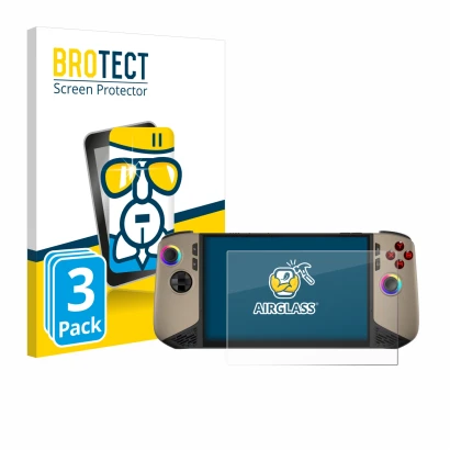 Parte frontale di una confezione del prodotto con il logo del marchio BROTECT. Accanto è raffigurato il dispositivo MSI Claw 8