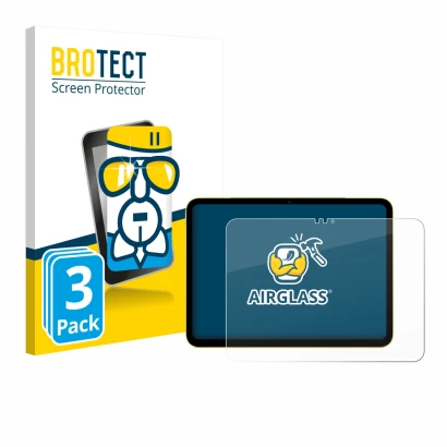 Parte frontale di una confezione del prodotto con il logo del marchio BROTECT. Accanto è raffigurato il dispositivo Apple iPad