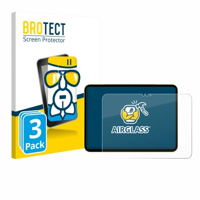 Parte frontale di una confezione del prodotto con il logo del marchio BROTECT. Accanto è raffigurato il dispositivo Apple iPad