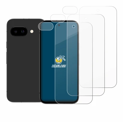 Immagine del dispositivo Google Pixel 9a (Fronte+Fotocamera) con un'ampia varietà di protezioni per lo schermo.