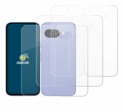 Immagine del dispositivo Google Pixel 9a (Fronte+Retro) con un'ampia varietà di protezioni per lo schermo.