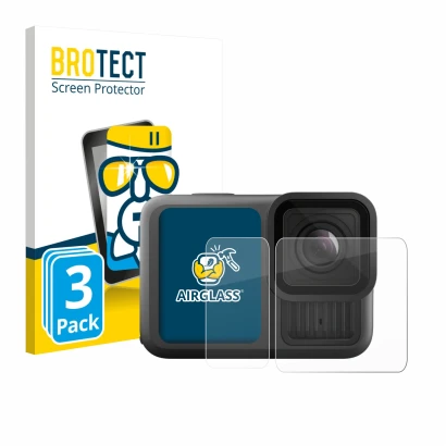 Parte frontale di una confezione del prodotto con il logo del marchio BROTECT. Accanto è raffigurato il dispositivo GoPro Hero