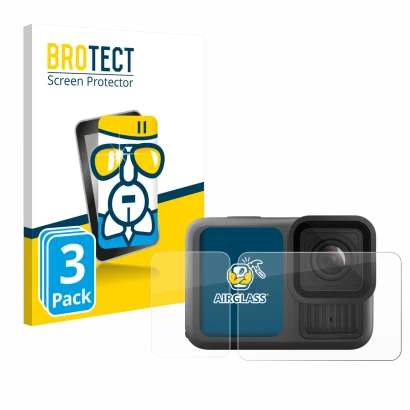 Parte frontale di una confezione del prodotto con il logo del marchio BROTECT. Accanto è raffigurato il dispositivo GoPro Hero