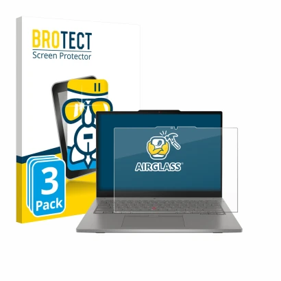 Parte frontale di una confezione del prodotto con il logo del marchio BROTECT. Accanto è raffigurato il dispositivo Lenovo Thi