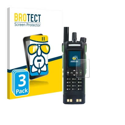 Parte frontale di una confezione del prodotto con il logo del marchio BROTECT. Accanto è raffigurato il dispositivo Baofeng DM