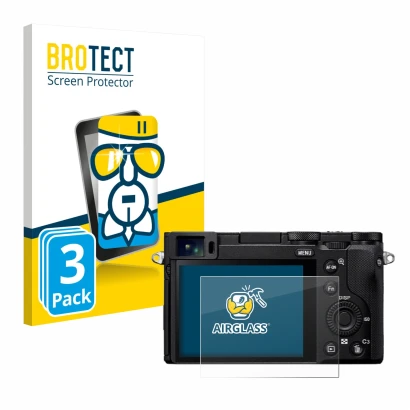 Parte frontale di una confezione del prodotto con il logo del marchio BROTECT. Accanto è raffigurato il dispositivo Sony RX1R 