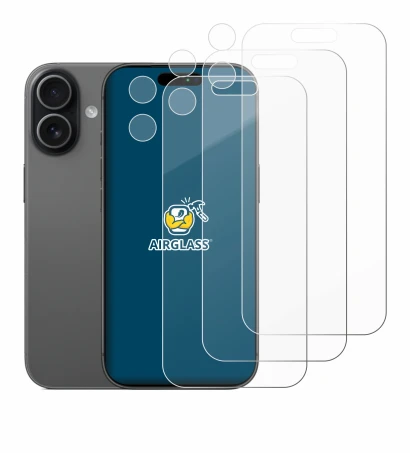 Immagine del dispositivo Apple iPhone 17 (Fronte+Fotocamera) con un'ampia varietà di protezioni per lo schermo.