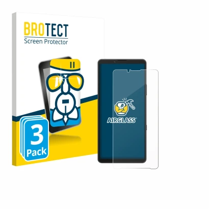 Parte frontale di una confezione del prodotto con il logo del marchio BROTECT. Accanto è raffigurato il dispositivo Sony Xperi