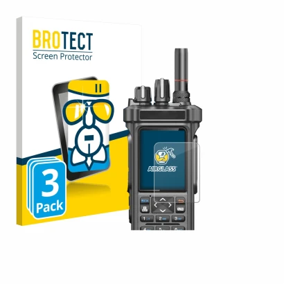 Parte frontale di una confezione del prodotto con il logo del marchio BROTECT. Accanto è raffigurato il dispositivo Radtel RT-