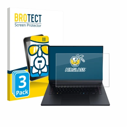 Parte frontale di una confezione del prodotto con il logo del marchio BROTECT. Accanto è raffigurato il dispositivo Razer Blad