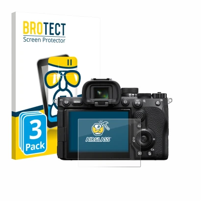 Parte frontale di una confezione del prodotto con il logo del marchio BROTECT. Accanto è raffigurato il dispositivo Sony Alpha