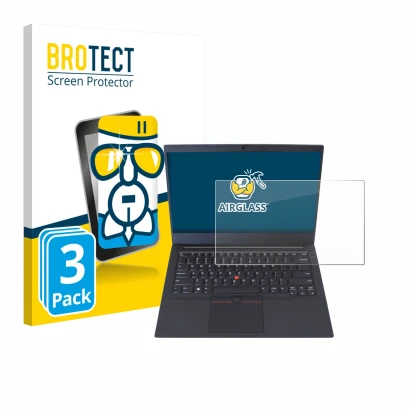 Parte frontale di una confezione del prodotto con il logo del marchio BROTECT. Accanto è raffigurato il dispositivo Lenovo Thi