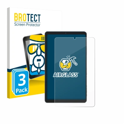 Parte frontale di una confezione del prodotto con il logo del marchio BROTECT. Accanto è raffigurato il dispositivo Chuwi AuPa