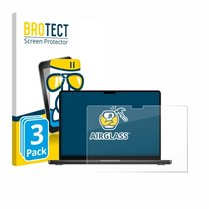 Parte frontale di una confezione del prodotto con il logo del marchio BROTECT. Accanto è raffigurato il dispositivo Apple MacB