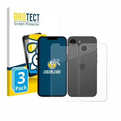 Parte frontale di una confezione del prodotto con il logo del marchio BROTECT. Accanto è raffigurato il dispositivo Apple iPho