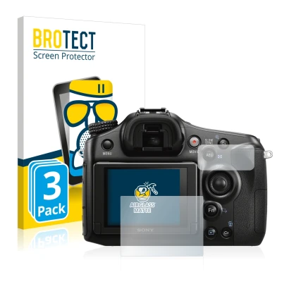 Parte frontale di una confezione del prodotto con il logo del marchio BROTECT. Accanto è raffigurato il dispositivo Sony Alpha